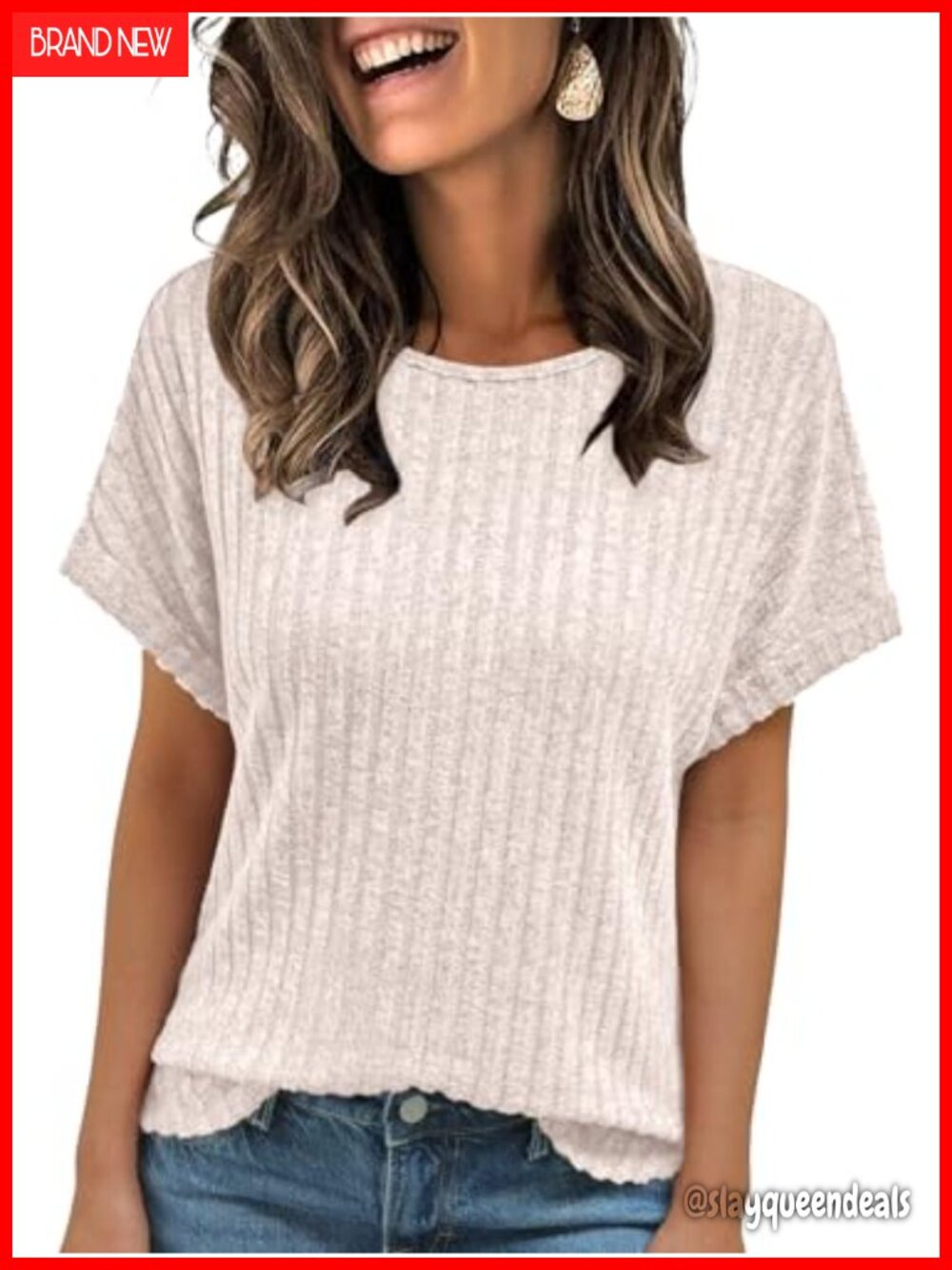 Womens Short Sleeve Crew Neck Tunic Top Lightweight Sweater Casual